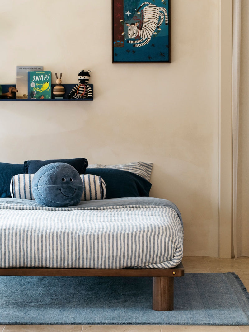 Custom organic shape rug in living room